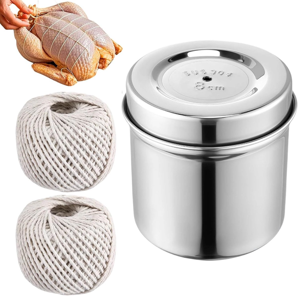 Keukentouw Set - Bak Touw - Vlees Bereiden - Met Roestvrijstalen Dispenser - 2 Rollen 65 Meter
