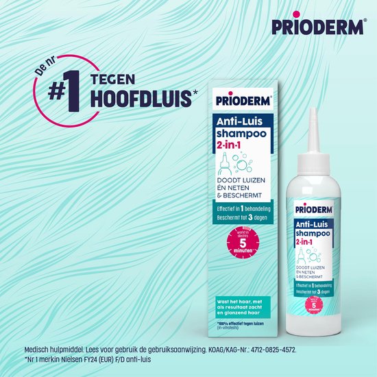 Prioderm Anti-Luis shampoo 2-in-1 - Doodt hoofdluizen en neten effectief in 1 behandeling - Werkt in 5 minuten - Handige applicator - Vanaf 1 jaar - 100ml