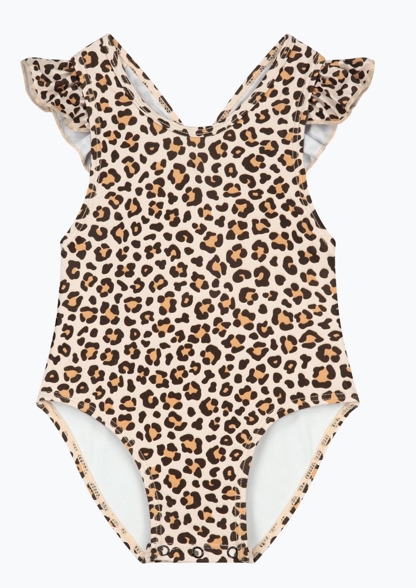 Supercute Badpak Meisjes Panterprint – Ruffle Schouder – Kinder Zwempak – 6 Jaar Maat 116