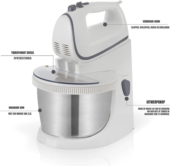 SVN® Mixer met Mengkom - Keukenmachine - Keukenrobot - Inclusief Accessoires - Antraciet - Wit/Zilver - 25cm x 25cm x 32cm van Merkloos — afbeelding 5
