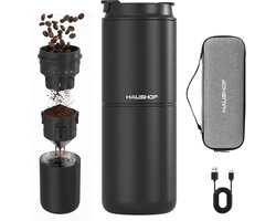 Draagbaar Koffiezetapparaat - All-in-one Koffie - Vers Gemalen Koffie - Geïntegreerde Molen - 400 ml - Zwart
