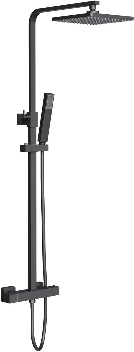 SaniGate Optima Quadro Regendoucheset – Thermostatisch – Mat Zwart – Opbouw Douche – Inclusief Handdouche