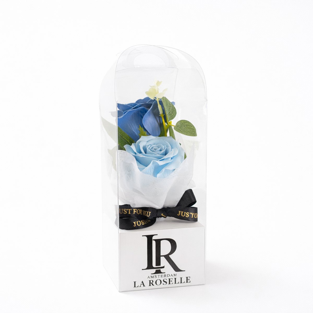 Kunst bloemen Nep bloem Cadeau - Blauwe Zijden Roos in Stolp voor Binnen en Verjaardag - La Roselle Amsterdam