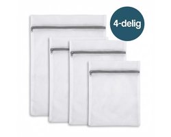 DIVERZA Waszakken Set 4-delig – Waszak voor Wasmachine – Beschermt Kleding – Fijnmazig Gaas – Met Ritssluiting – 1 Groot 2 Middel 1 Klein – Wit