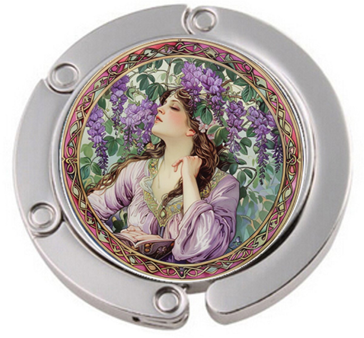 Mitear.nl Tassenhanger – Opvouwbare tashanger voor tafel – Art nouveau vrouw – paars