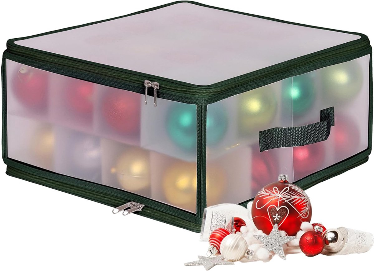 RWB® Kerstballen Opbergbox - Kerstballen Opbergkrat - Kerstballen Opbergkist - Transparant en Groen - 36 x 36 x 18 cm