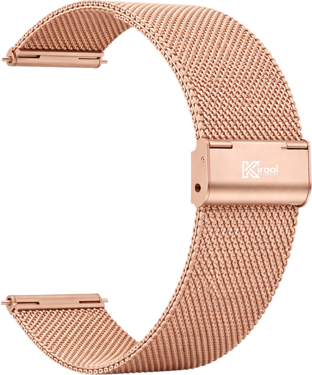 Kiraal - Premium Luxe RVS Horlogebandje - RVS - Milanees - 20mm - Goud - Smartwatch bandje - Universeel