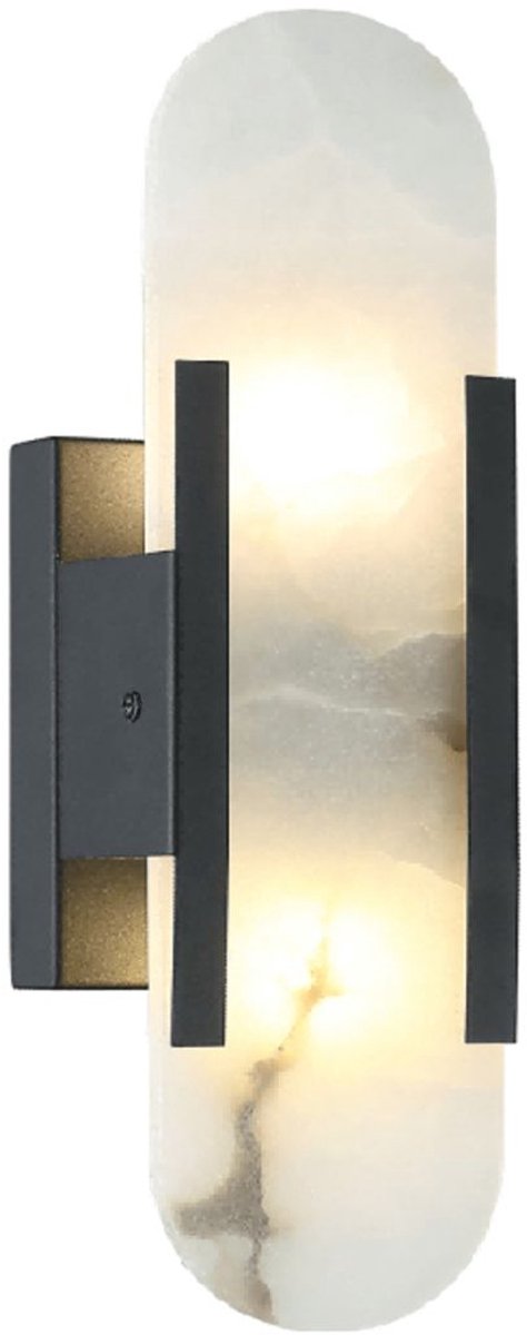 Kosilum - Enola - Wandlamp - Zwart en Wit - Metaal en albast