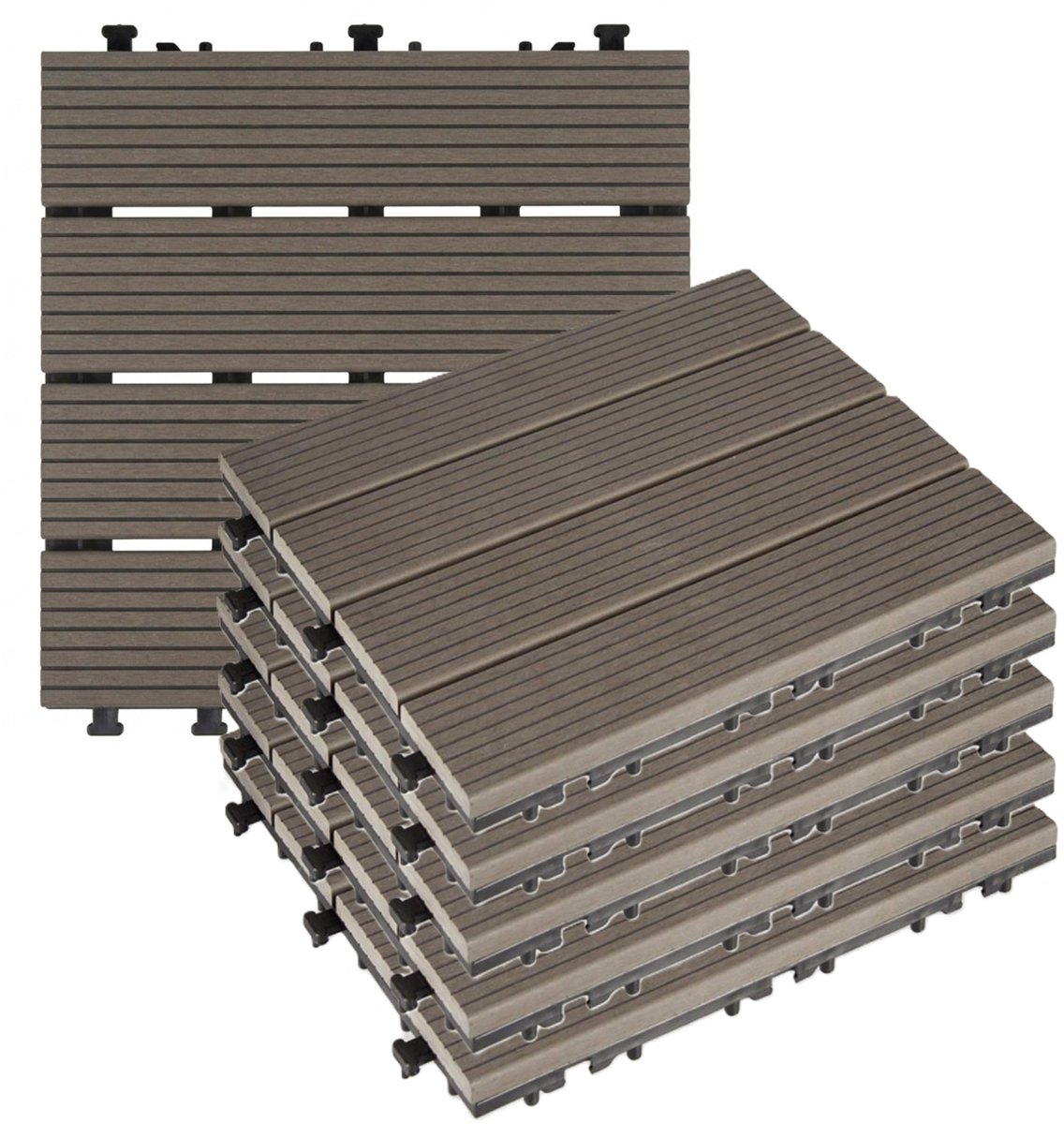Iber Garden Tuintegel / balkon terrastegels - 6x - bruin - composiet - 30 x 30 cm - vlonder - klikbaar to connect