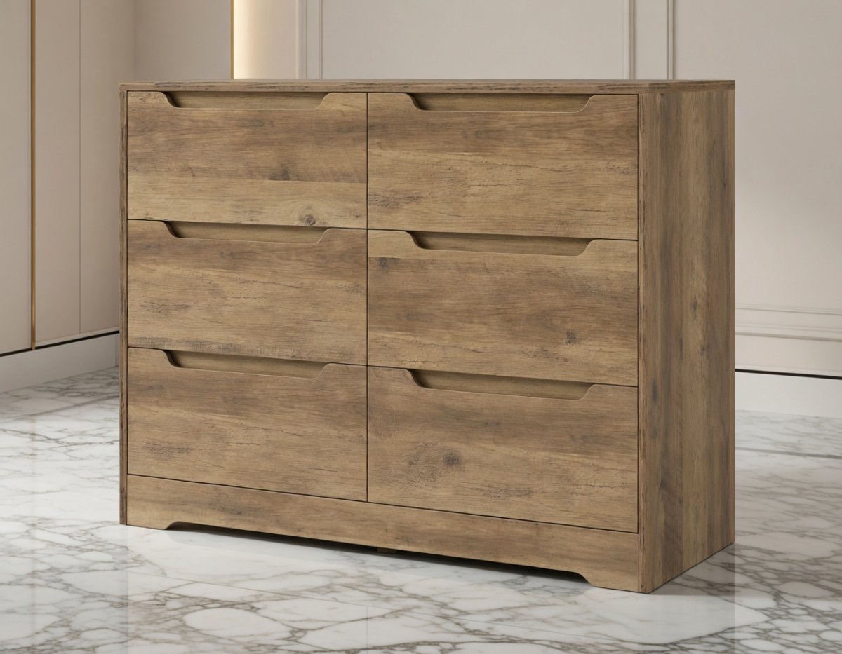 Elegance6 Commode met 6 Laden – Novihome – Modern Dressoir / Ladekast / Opbergkast – Bruin Hout – Slaapkamer, Woonkamer en Hal – 108 x 82,5 x 39 cm – Multifunctioneel en Stijlvol-NoviHome