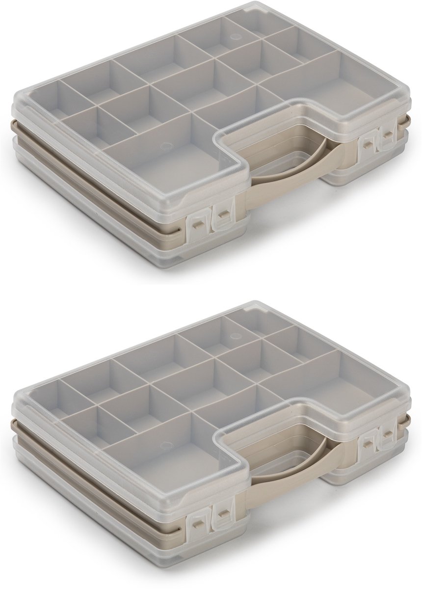 Plasticforte Opbergdoos - 3x - taupe - kunststof - 28 x 21 cm - met deksel - opbergbox/sorteerdoos