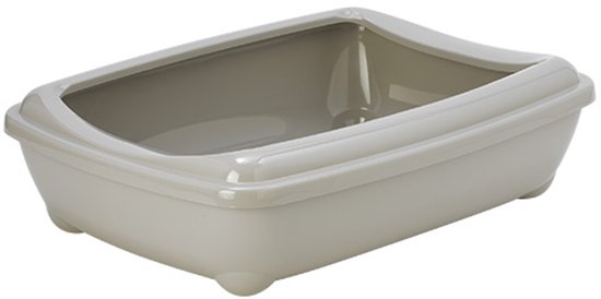 Moderna Jumbo kattenbak in warm grijs met een ovale vorm en rand.