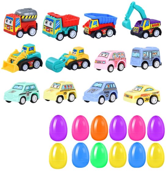 12 pièces Voitures à Remonter Trek dans des Œufs de Pâques - Jouets Surprise pour Chasse aux Œufs de Pâques, Fêtes Enfantines & Cadeaux pour Garçons et Filles