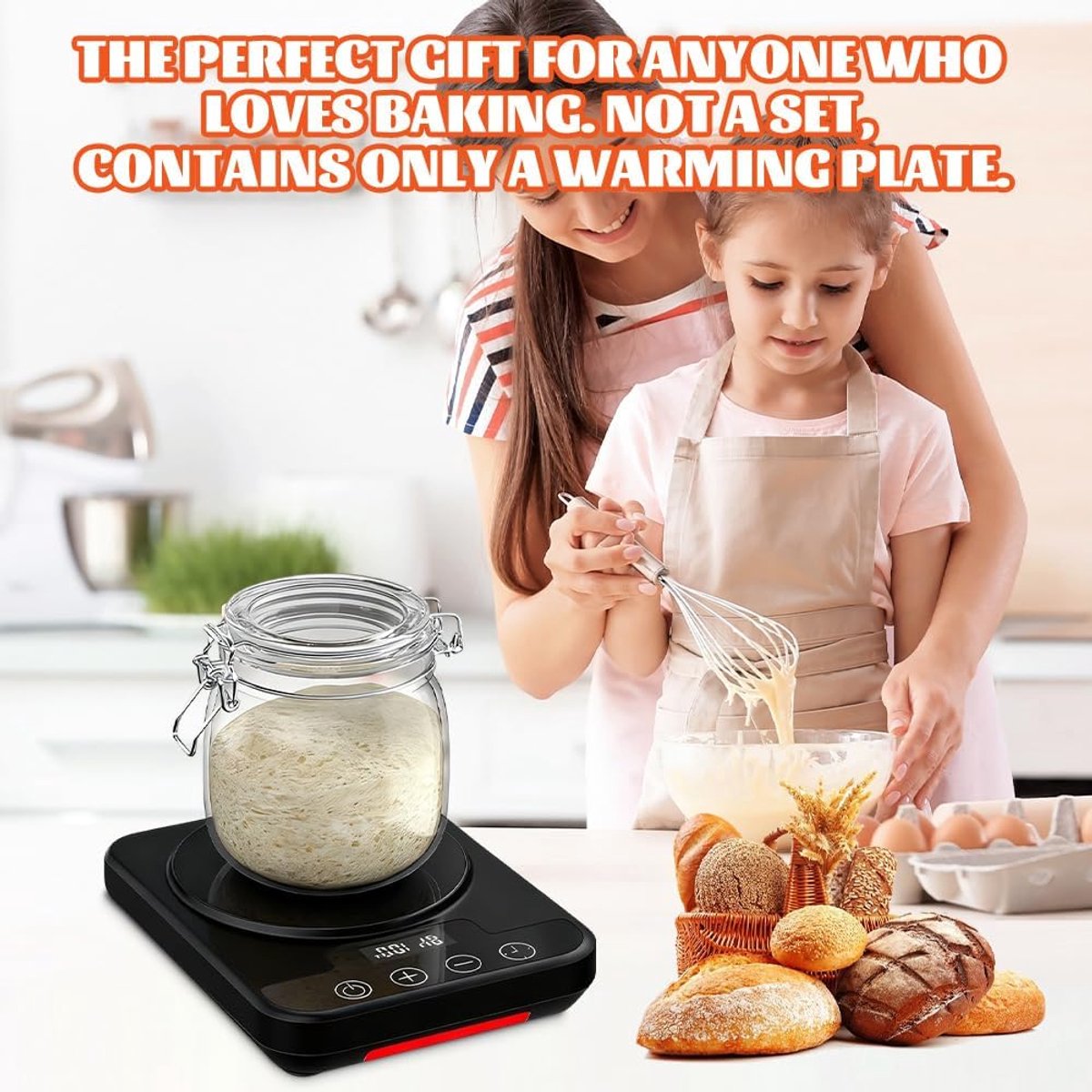 Verwarmingsmat voor natuurlijke zuurdesemstarter — Speciaal ontworpen voor het kweken van starters — Ingebouwde 12-uurs timer — 21–38°C — Ideaal voor thuis brood bakken — Zwart thumbnail 3