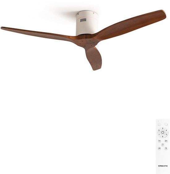 Stille plafondventilator 40W met ABS bladen, IP44, afstandsbediening, zomer/winterfunctie, maat S (Ø112 cm)