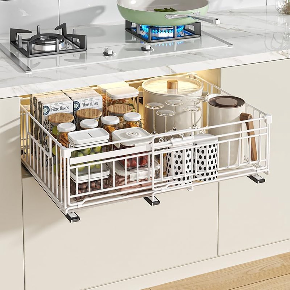 Keukenlade - Schuiflades - Uitschuifbare Keukenkast Organizer - Zelfklevend (Zonder Boren) - Verstelbare Breedte (32.5 tot 50 cm) - Uittrekbare Lade voor Keuken & Voorraadkast