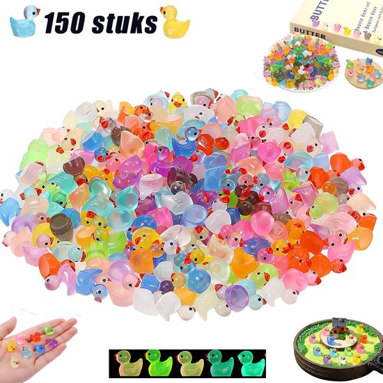 150 stuks Lichtgevende mini eendjes - Mini eendjes voor micro landschap - Nachtglinwend mini eendje decoratie - tuin decoratie - miniatuur decoratie - voor DIY-tuinen Poppenhuizen Micro-landschappen Aquaria en Feestdecoratie