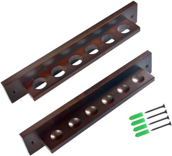 Biljartkeu Houder - Keu Opberger - Wandmontage Keurig - Robuust Houten Frame - 37 x 6.4 cm - Bruin Zwart — afbeelding 3