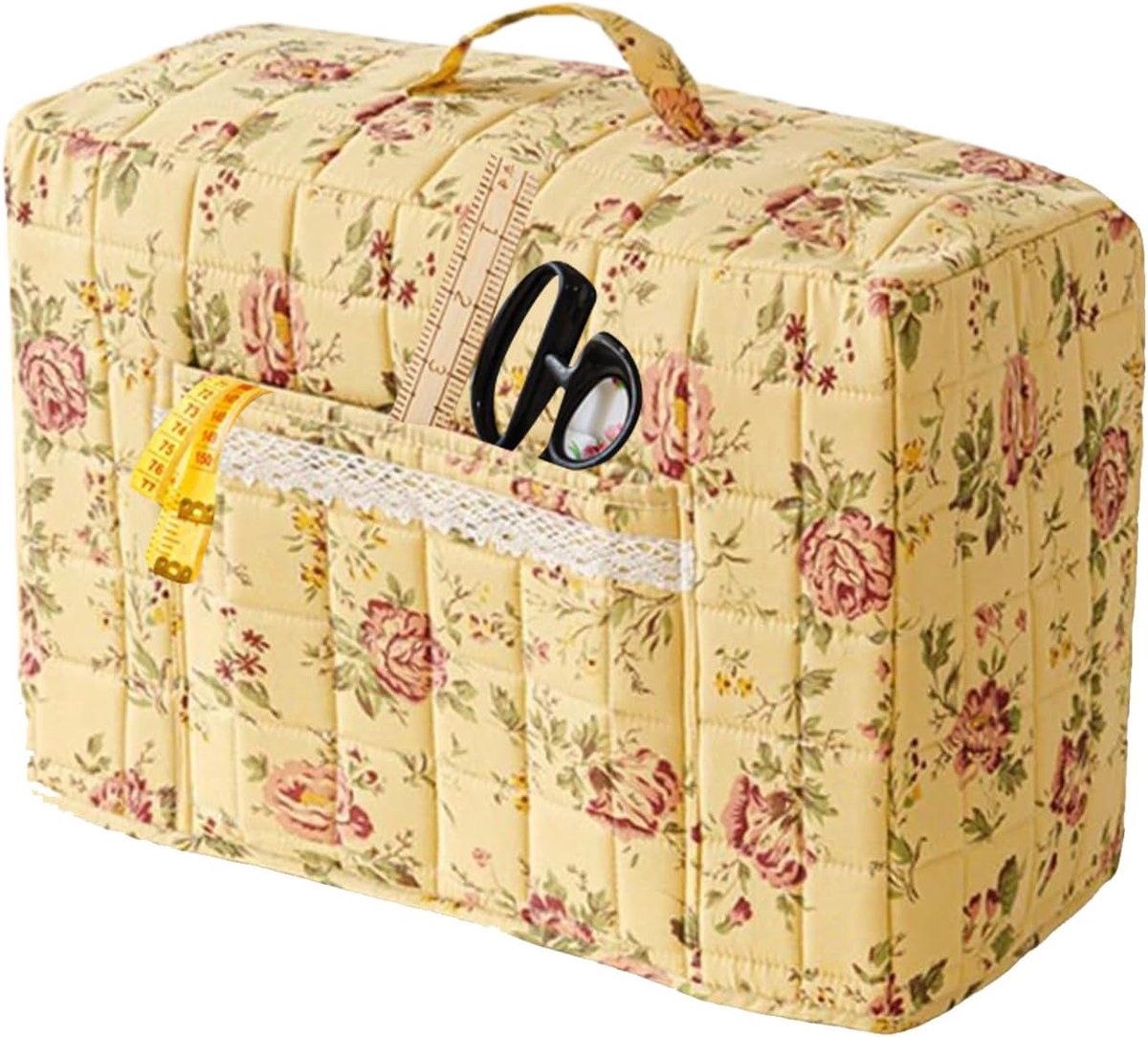 Naaimachine Stofkap - Beschermhoes Naaimachine - Naaimachine Opbergen - Boho Bloemenprint - 43x35x24cm - Geel