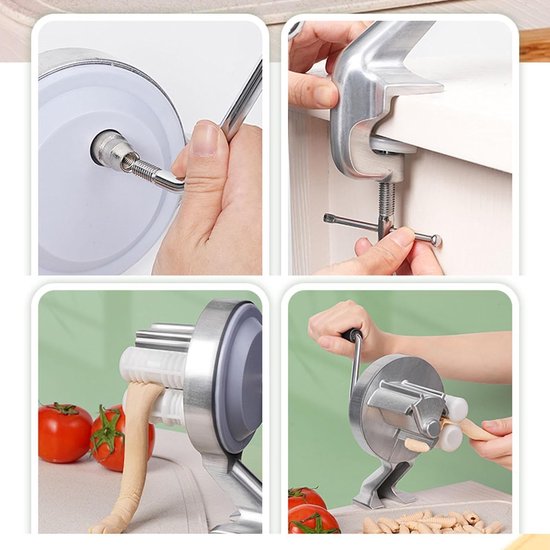 Pastamaker Handmatig - Macaroni Maker - Ambachtelijk Pasta Maken - Aluminium Legering - 27 x 11 cm - Zilverkleurig van Pastamaker — afbeelding 5