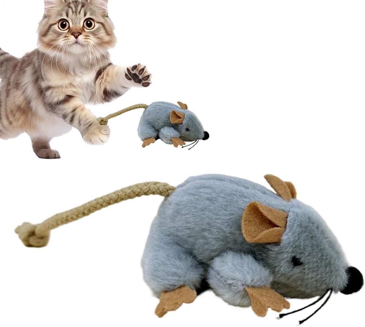 Katten Speelgoed Muis - Pluche Dier - Interactief Spel - Ingebouwd Geluid - 9x9x4 cm