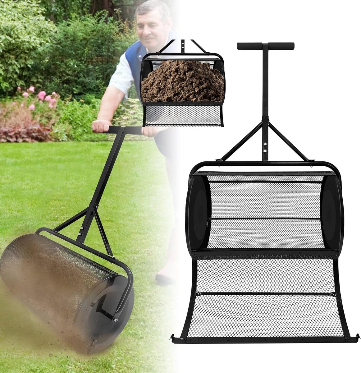 Gazonstrooier - Tuinroller Compoststrooier - Gazon Onderhoud - Robuust Metalen Frame - 65 cm Breed