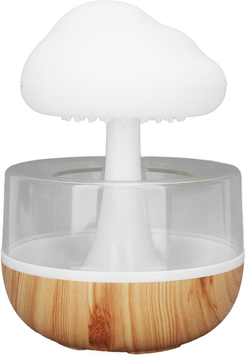 Luchtbevochtiger Regenwolk - Waterlamp Paddenstoel - Ontspanning Slaapkamer - 7 Kleuren LED - 25x19x19 cm - Wit
