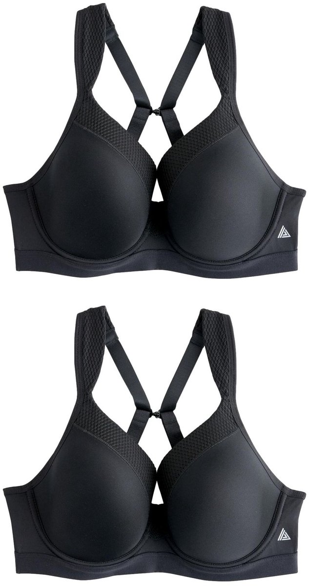 Next Dames - High-impact Dry Tech B-G sportbeha met beugel en volledige cups in set van 2 - Zwart Black