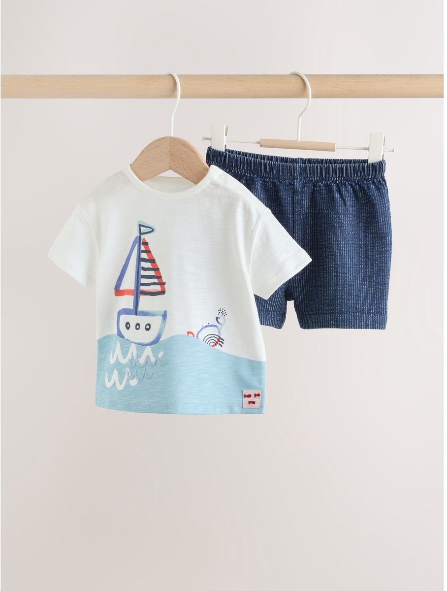 Next - Jongens - Setje met topje en short voor baby’s - Blauw
