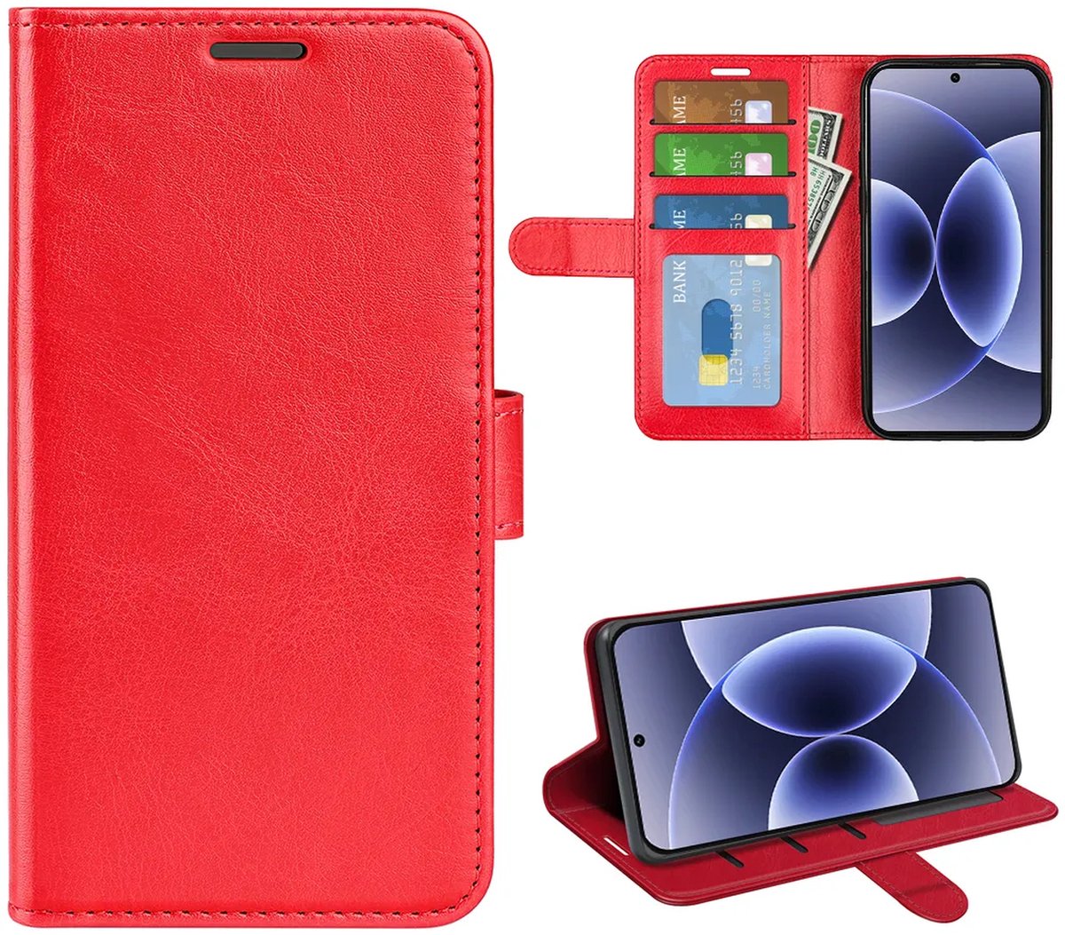 MobyDefend Hoesje - Geschikt voor Xiaomi 17 - Wallet Book Case (Sluiting Achterkant) - Rood