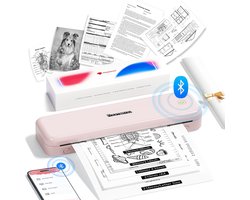 Draagbare Thermische Printer – Mobiele Printer – Compacte Printer – Inktloze Printer – Bluetooth Printer – A4 Formaat – 300 dpi Resolutie – Roze Kleur