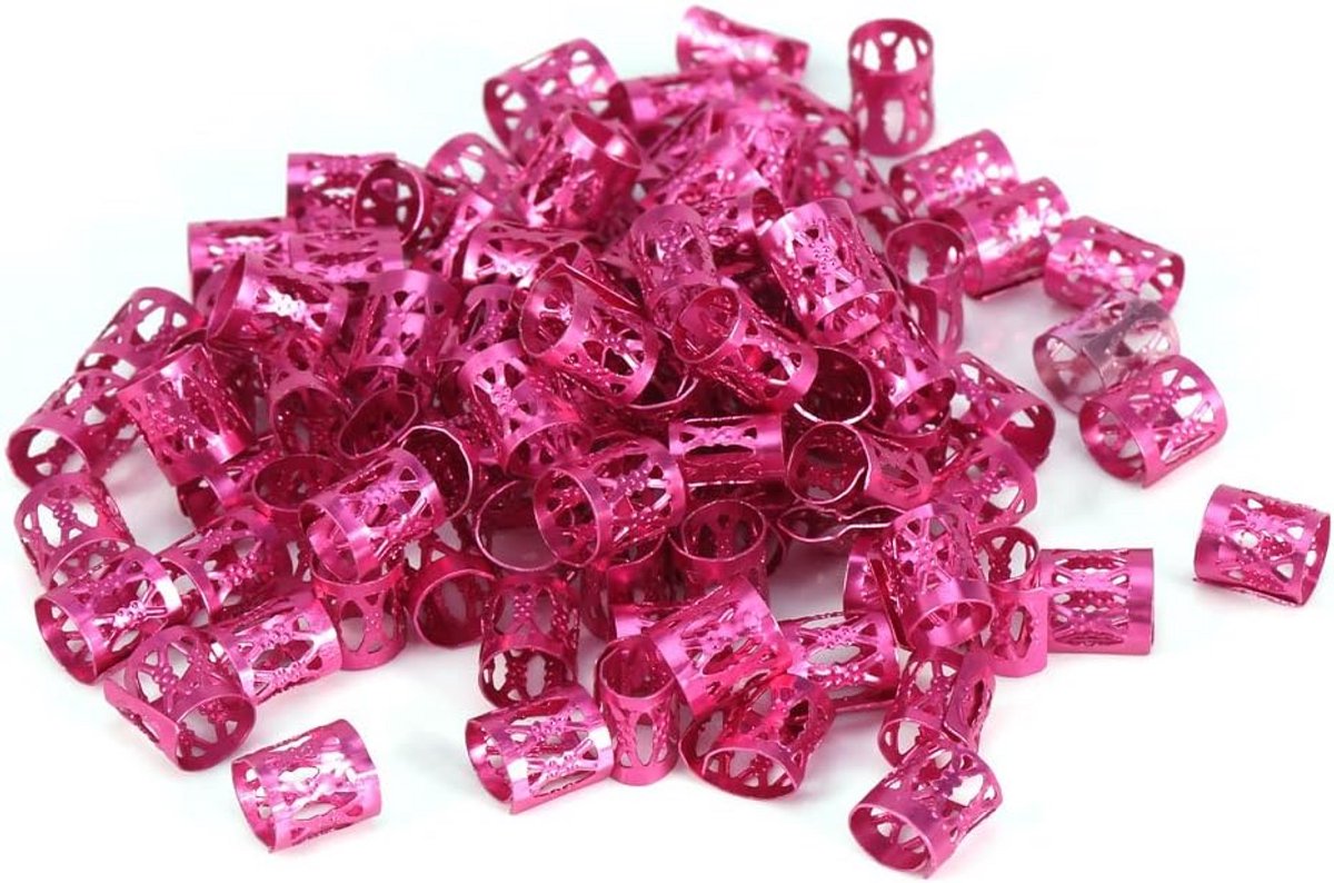 Haar Vlecht Ringen - Manchetten Clips - Haar Decoratie - Kleurrijke Set - 12.5 Gram - Rood Roze