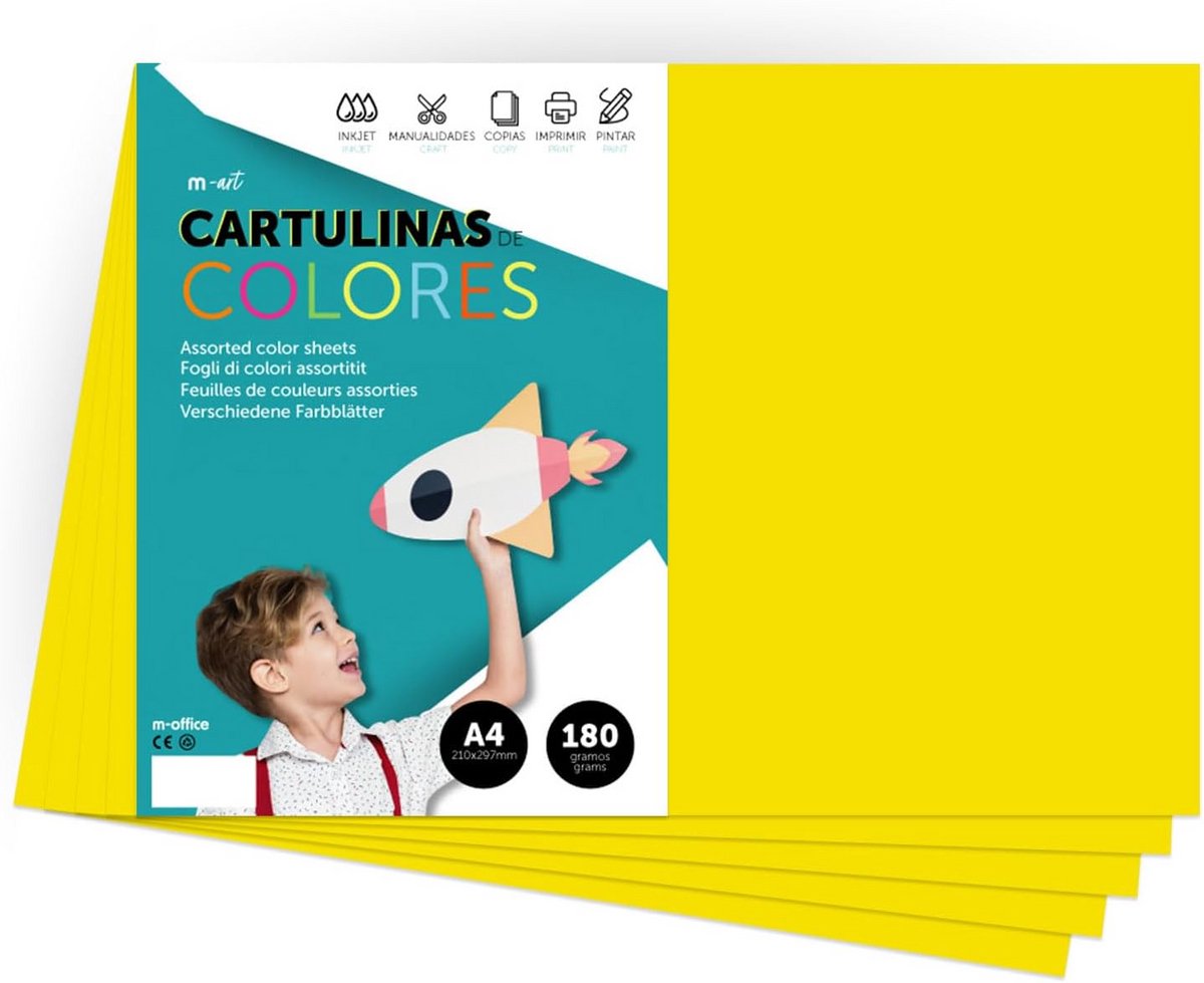 Gekleurd Karton - Kleurrijk Papier - Creatief Knutselen - 180 Gram Zwaar - A4 Formaat - Geel