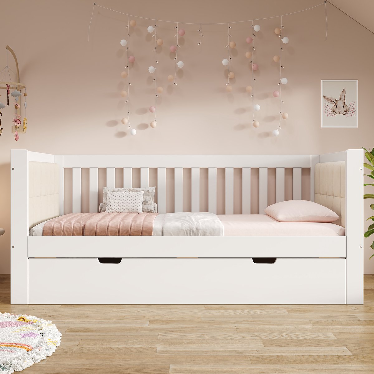Merax Slaapbank 90x200 cm - met uitschuifbaar bed 90x190 cm - wit - voor kleine appartementen of logeerkamers - zonder matras