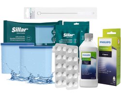 Philips / Sillar Onderhoudsset voor Philips/Saeco Koffiemachine – 2x Sillar Waterfilter Vervanging voor CA6903/00 CA6903/10 – 2x Reinigingstabletten – Ontkalker 250 ml – Reinigingsborstel