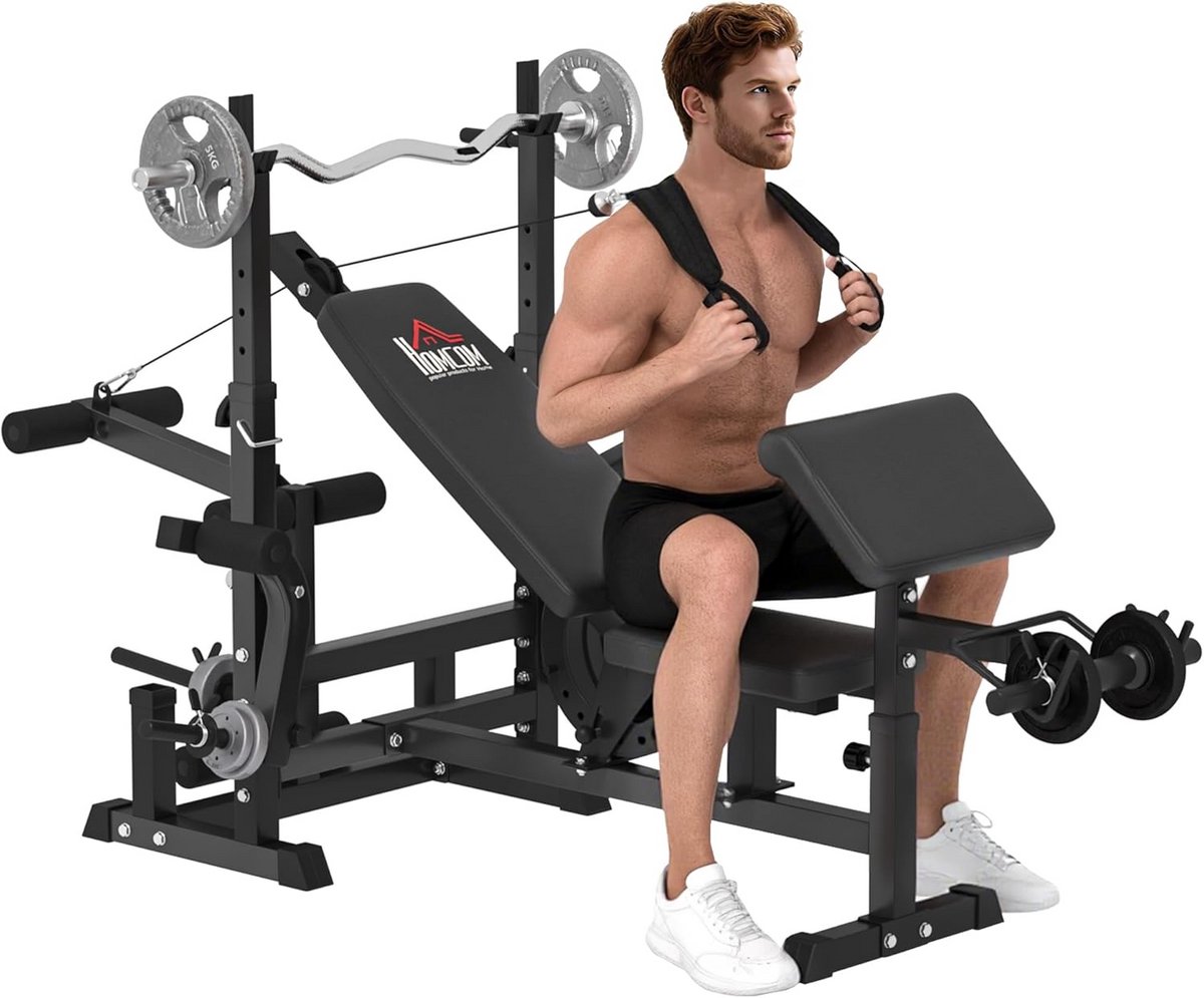 Trainingsbank Halterrek - Krachtbank Fitness - Thuis Sporten - Verstelbare Rugleuning - 210x110x123 cm - Zwart