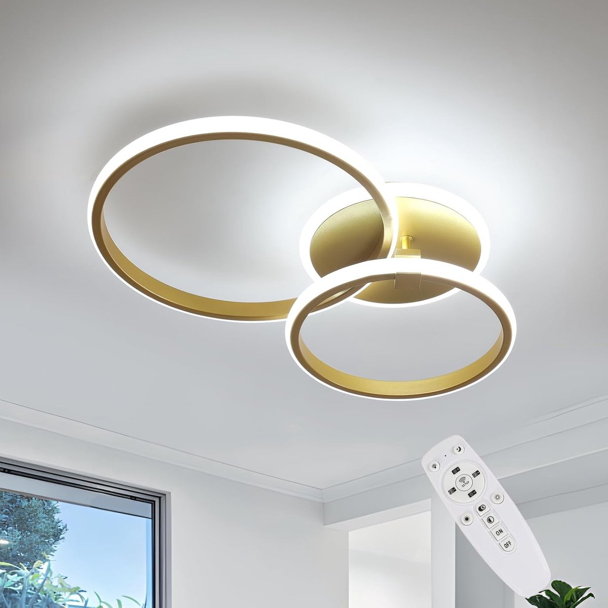Haobosic LED Plafondlamp - Ovaal Goud 56cm - 42W Dimbaar met Afstandsbediening