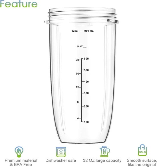 7 Stuks - Geschikt Voor Nutribullet Blender Cups & Mes Vervangende Set - Reservebeker - 32 OZ Grote Beker - Met 1 Flip-Top To-Go Deksel En, 1 Dekselring & Premium Extractor Mes - Accessoires Geschikt Voor Nutribullet 900w/600w Blender Sapcentrifuge — afbeelding 4