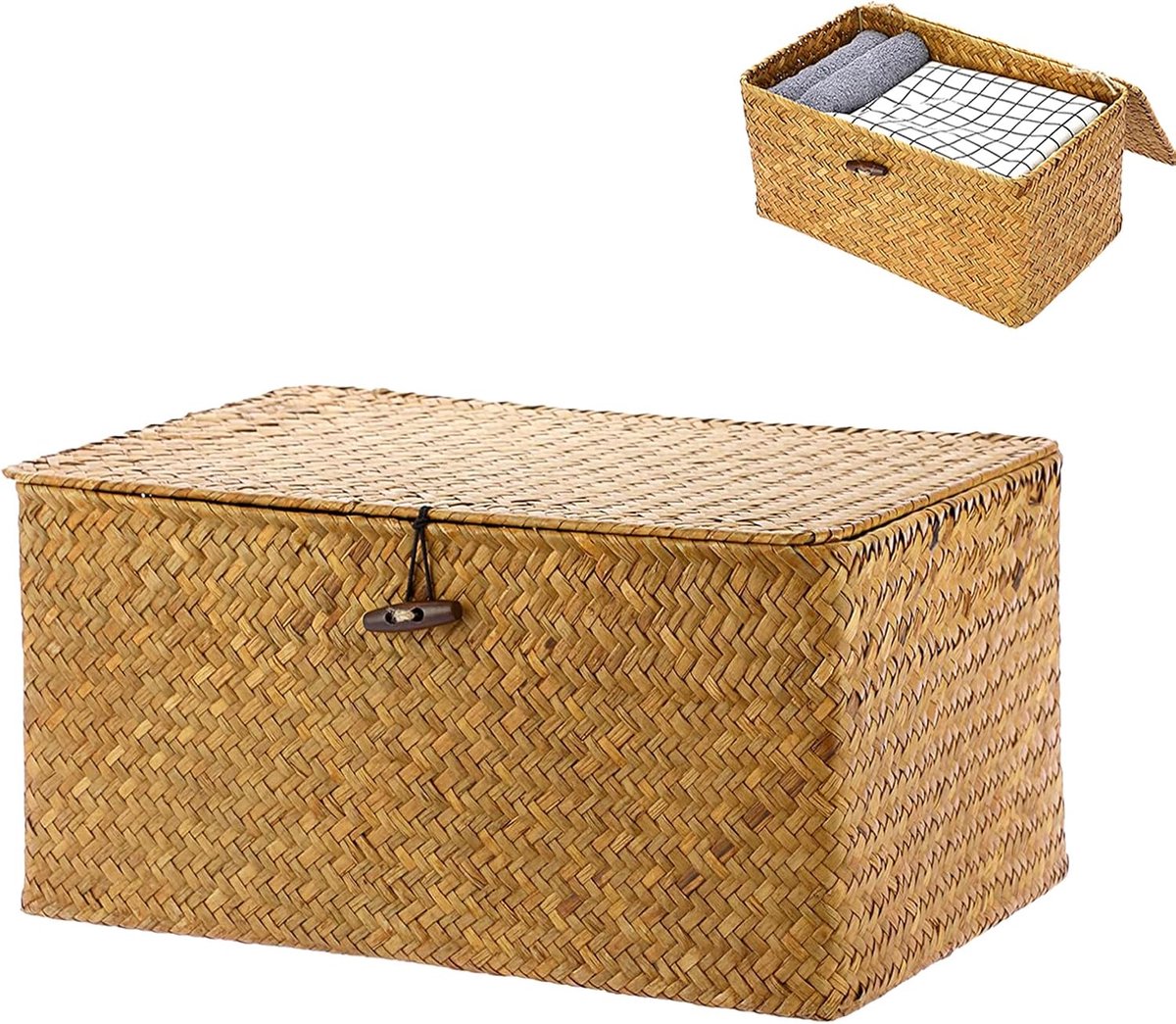 Rotan Opbergmand - Gevlochten Zeegras - Thuis Organiseren - Handgeweven Kwaliteit - Medium Formaats - Natuurlijk Oranje
