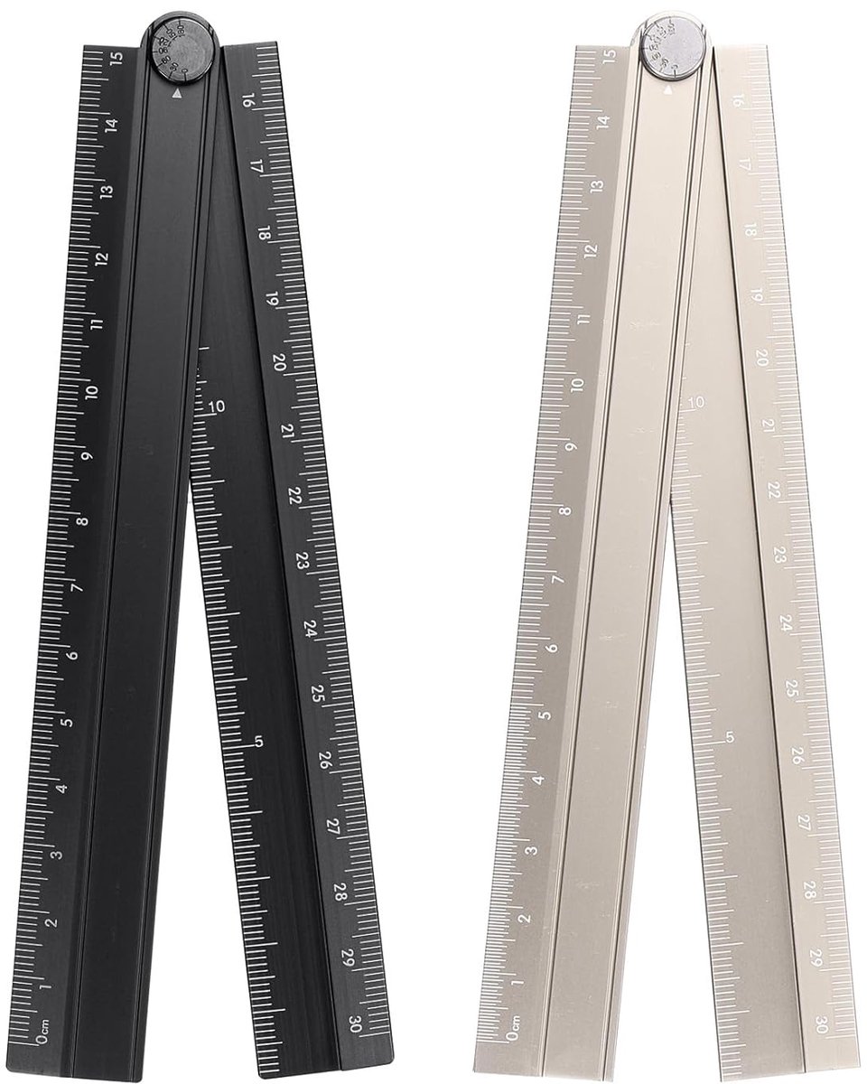 Vouwliniaal 2 Stuks - Meetgereedschap Liniaal - Geometrisch Tekenen - Centrum Draai Ontwerp - 30 cm Metrisch - Zwart Kaki