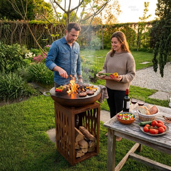 ASH - Glow - Plancha BBQ - Buitenkeuken - Barbecue Met houtopslag - Buitenkoken - Cortenstaal - Vuurschaal BBQ - Vuurkorf - Plancha ring - Sfeerhaard - Plancha Bakken van ASH — afbeelding 4