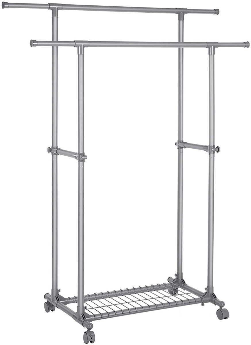 Hoppa! - Verstelbare Dubbele Kapstok - Grijs - Metaal - 87 x 52 x 166 cm