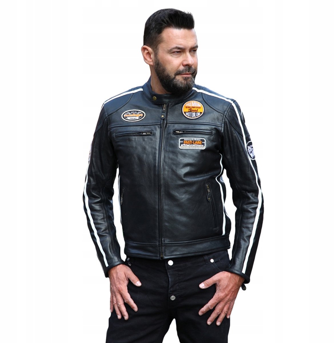 Wolf Retro - Leren Motorjas - Zwart - Maat M - Uitneembare Voering