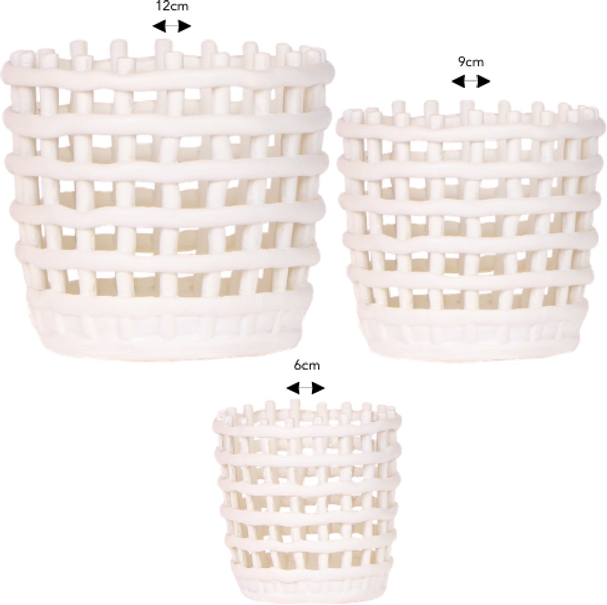 Kolibri Company | Combi deal | Mesh White sierpotten – set 6 cm + 9 cm + 12 cm