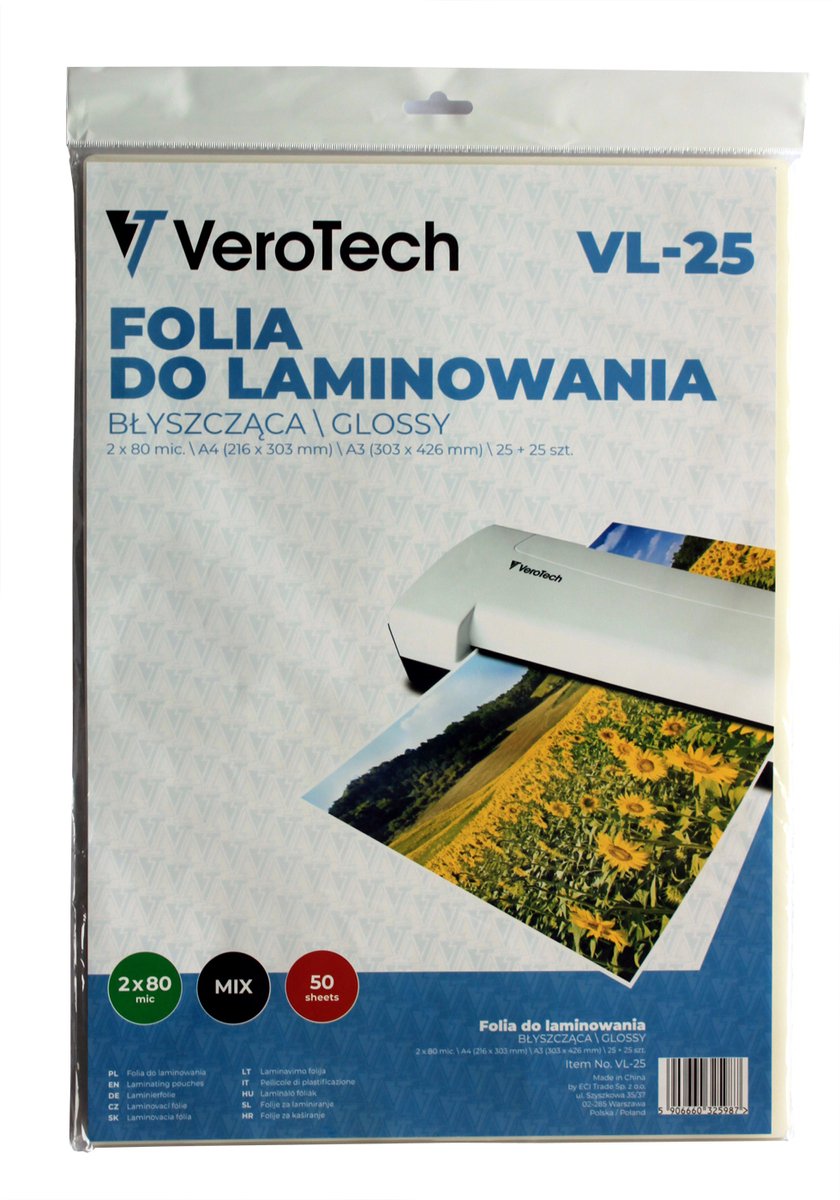 Verotech - Lamineerfolie Set - 25 A4 en 25 A3 - 80 mic