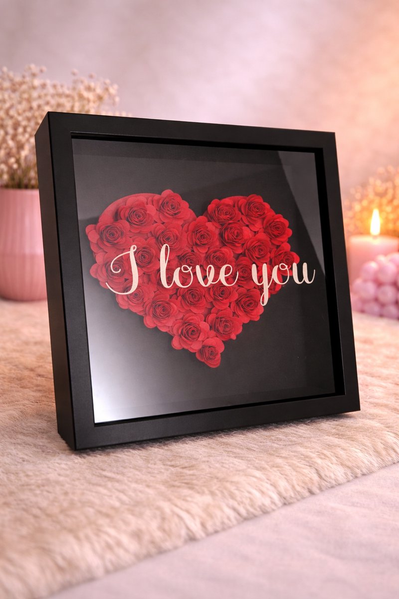 Liefdevolle Shadowbox!  | Viva Femme | Valentijn | Hart | Personaliseren | Roosjes
