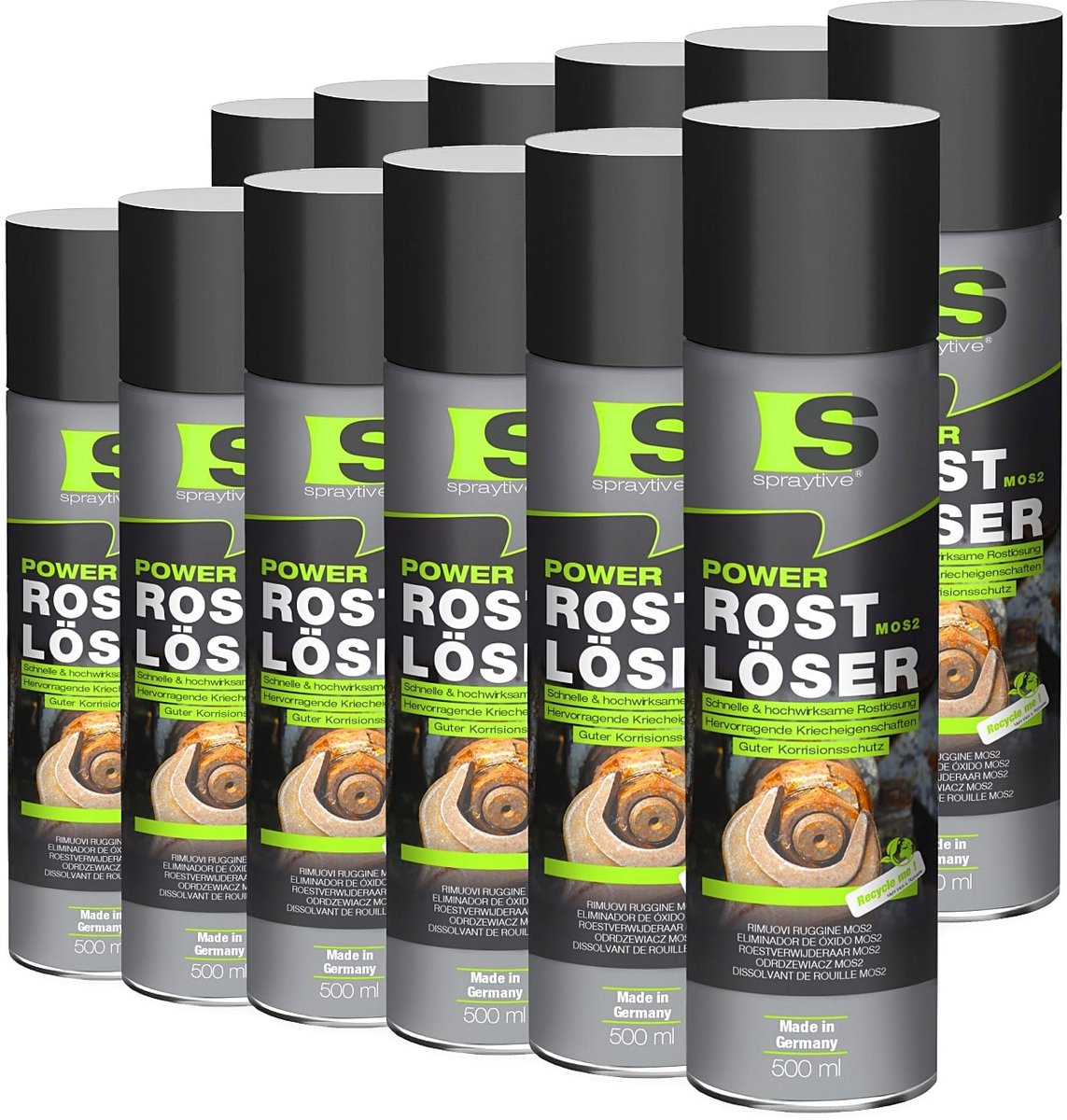 Spraytive 12x 500ml roestoplosser mos2 kruipolie smeermiddel voor bouten en moeren dringt diep door beschermt tegen roest en corrosie