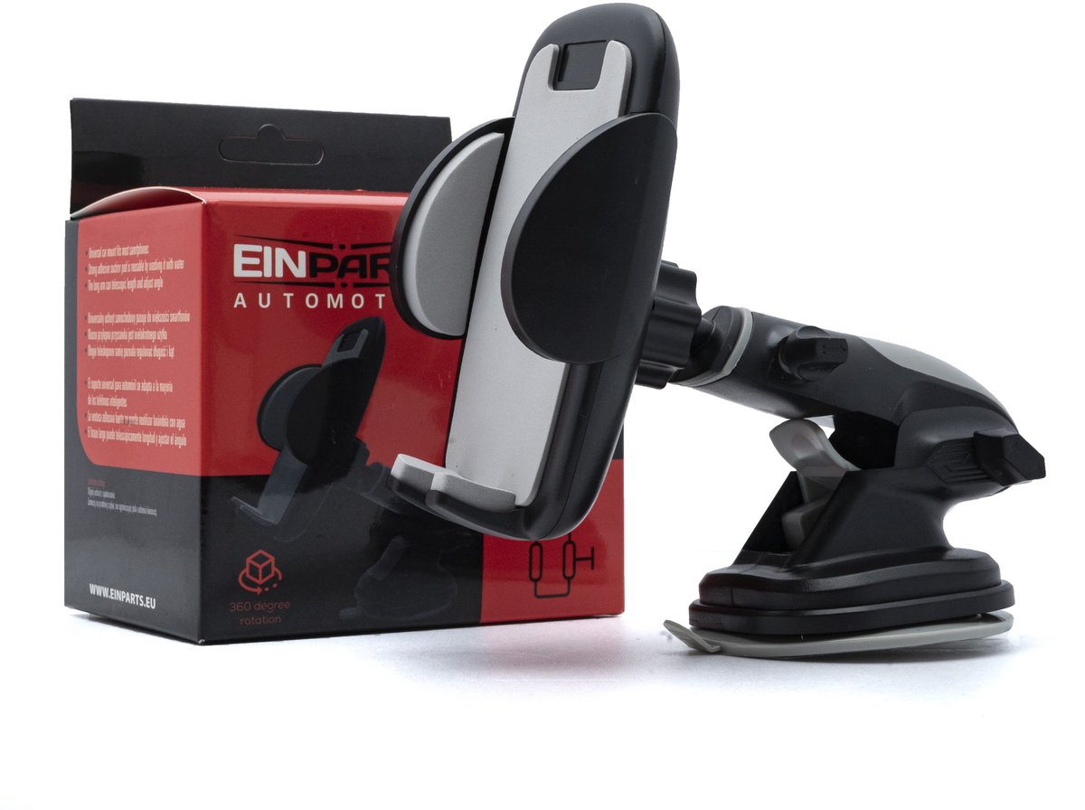 Einparts Auto Telefoonhouder voor Dashboard en Voorruit met Telescopisch Uitschuifbare Arm Zwart