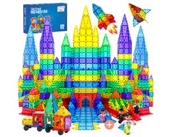Magnetic tiles - XXL 129 stuks - Met 4 magna poppetjes - Magneet tegels - Magnetische tegels - Speelgoed - Montessori - Bouwstenen - Travel set - Constructiespeelgoed -