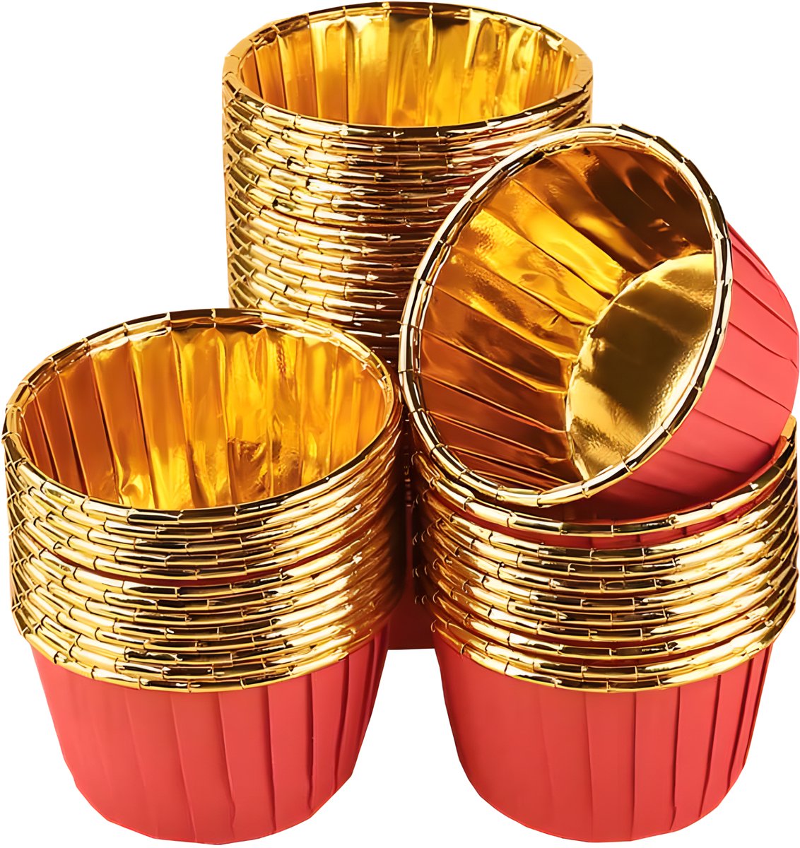 Muffinvormpjes 50 stuks – Rood & Goud 40×50 mm – Papieren-Aluminium Bakvormpjes voor Cupcakes en Desserts